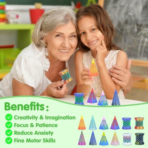 12Pcs Mini Spiral Cone Pyramid Fidget Toy, 3D Printed Impossible Cone Passthrough, Mini Vortex Thread Illusion Desk Deco, Anxiety & Stress Relief, Gift for Adults & Kids (Mix-12 PCS)