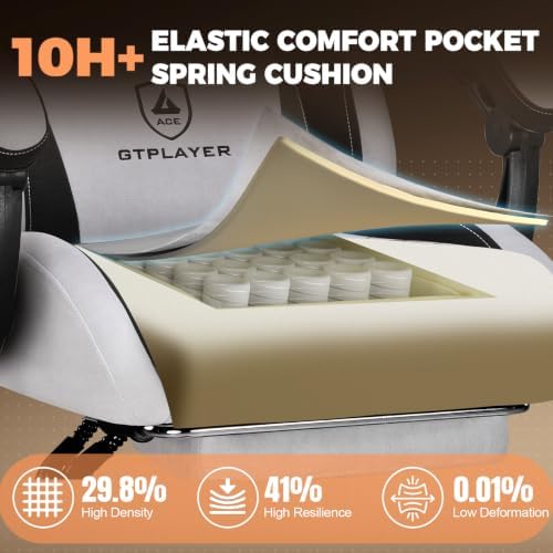 GTPLAYER Gaming Chair with Footrest, Ergonomic Office Chair 400lbs Heavy Duty, Big and Tall Computer Desk Chair with Lumbar Support and Headrest, Breathable Tech Fabric, 90-155° Recline Grey