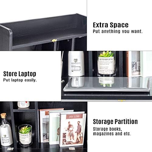 YU YUSING Wall Mounted Table, Multifunctional Fold Down Wall Mounted Laptop Computer Desk with Storage Compartments for Home, Office (Black)