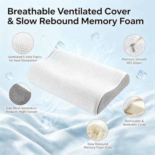 Low Profile Cervical Pillow, Thin Memory Foam Neck Pillow for Side Sleepers
