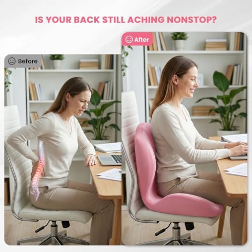 Ergonomic Seat Cushion for Office Chairs Lumbar Support Pillow, Pink