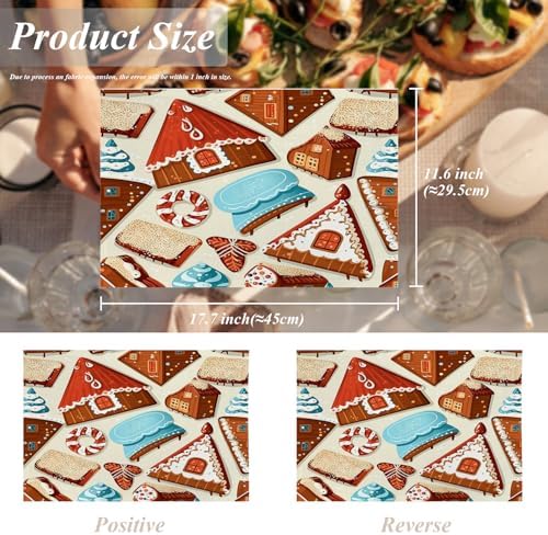 Shrahala Christmas Gingerbread Houses Set Of 4 12 X 18 Inch Linen Placemats , Christmas Dessert Candy Tree Burlap Table Mat Washable Double Layered Heat Insulation For Indoor/Outdoor