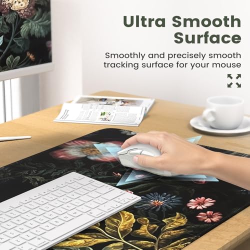 iCasso Desk Cover Mat, 4in1 Floral Large Mouse Pad with Wrist Rest