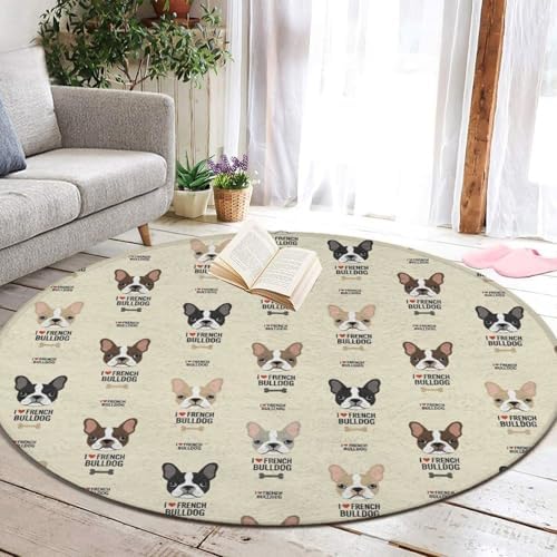 Fashion Round Area Rug Large Non Slip Carpet Unisex Home Decor Mat I Love French Bulldog, 24inch