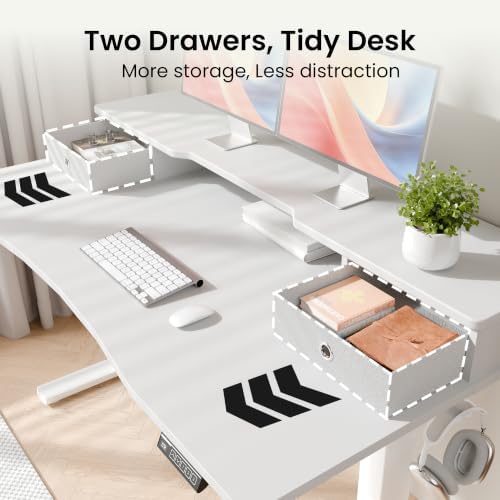 Realbear 60x30 Inch Electric Standing Desk with Drawers, White