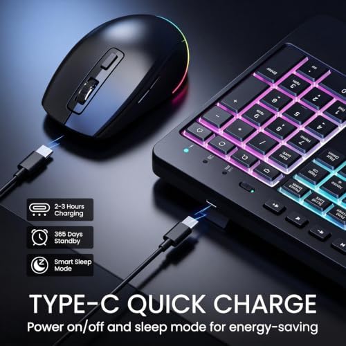 Wireless Keyboard Mouse Combo Ergonomic-RGB Silent Set for Computer