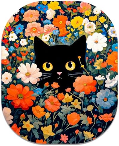 Small Mouse Pad, 6 x 7 Inch, Oval Mini Mouse Pad with Non-Slip Rubber Base for Laptop Wireless Mouse Keyboard Tray Mousepad, Cute Black Cat