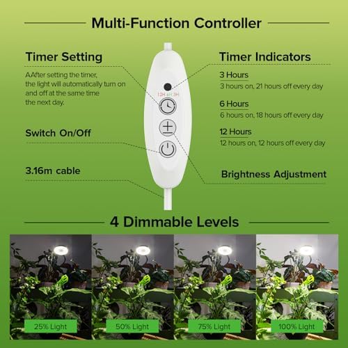Desktop Indoor Plant Grow Light, 12W Full Spectrum,Plant lamp with 4 Dimmable & 3 Timer Modes, 360° Gooseneck Plant Lights for Office Desk Small Grow Lights for Indoor Plants(White)