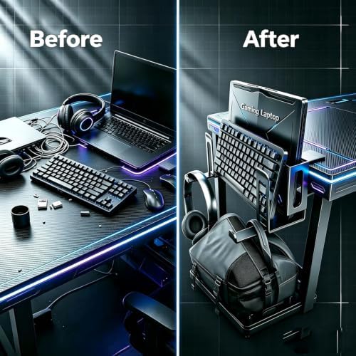 Clamp-on Vertical Gaming Laptop Stand, Desk Side Storage Notebook Holder