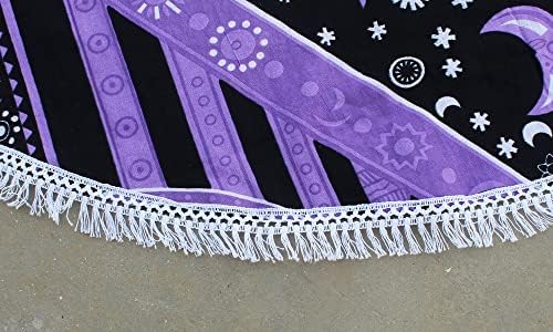 Round Beach Tapestry Turquoise Mandala Throw/Boho Hippie Beach Blanket Roundie/Indian Cotton Bohemian Large Round Table Cloth-Home Decor/Yoga Mat Meditation Picnic Rug (42", Purple)