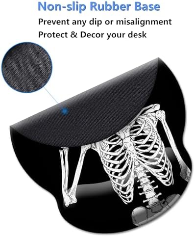 Mouse Pad Wrist Support, Ergonomic Mouse Pad with Wrist Rest,Comfortable Mousepad for Non-Slip Base,Pain Relief Mouse Pads for Desk,Computer,Laptop,Office & Home(Black Human Skeleton Skull)