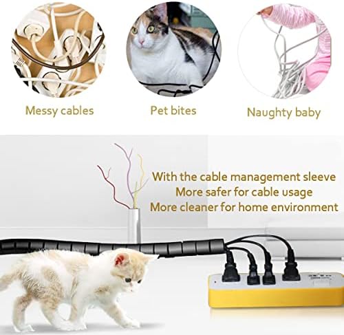 Black Computer Cable Management Sleeve Tube Under Desk Cord Organizer, 7/8 inch -5 ft Cover Wrap Easy to Install Messy Wire Solution for TV Office PC, Pet Chew and Bite Proof Cable Protector