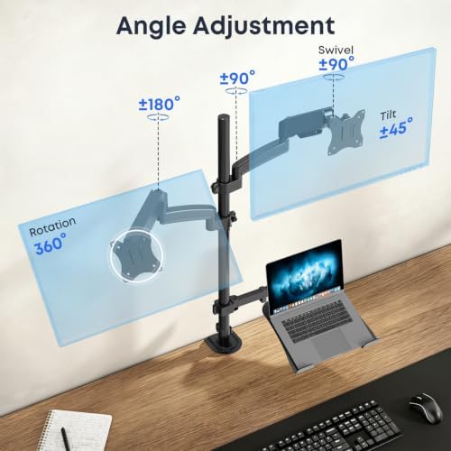 Dual Monitor and Laptop Mount Stand, Fits 32" Screens & 17" Laptops
