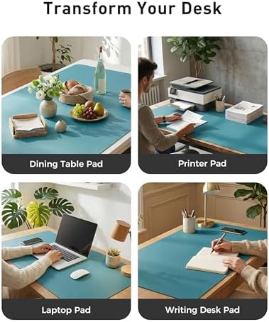 Aothia Faux Leather Desk Mat - Large Mouse Pad, Non-Slip PU Leather Blotter, Waterproof Writing Surface for Office and Home (Turquoise, 42" x 17")