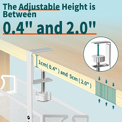 Under Desk Cable Management Tray White, No Drill Desk Cable Management Organizer with Clamp for Desk Wire Management, PC Cord Organizer Accessories & Workspace Organizers for Office, Home(2 Pack)