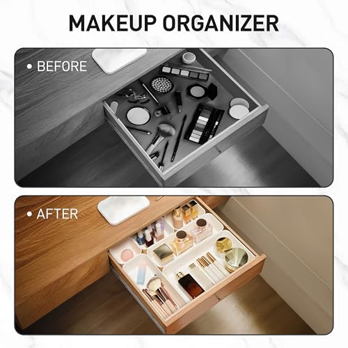 ISSEVE 8Pcs Silicone Drawer Organizer Trays for Bathroom, 4 Sizes, White