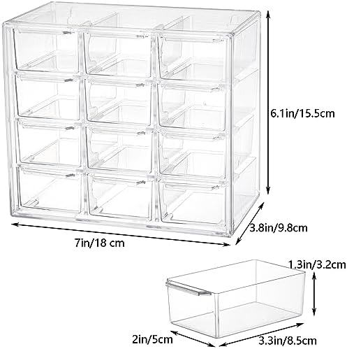 YOUEON 2 Pack Mini Desk Organizer with 12 Removable Drawers, Clear Plastic Desktop Drawer Organizer, Desk Craft Storage Box for DIY Crafts, Art Supply, Office, Cosmetic, Jewelry