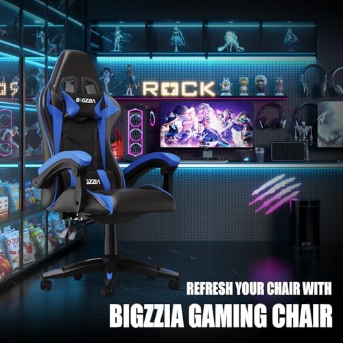 Bigzzia Gaming Chair with Lumbar Support, Ergonomic Gamer Chair Blue