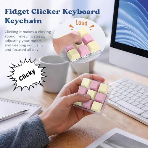 Keyboard Fidget Toy, Creamy Fidget Clicker Keyboard Fidget Keychain, Button Fidget Gifts for Adults, Boost Focus & Ease Anxiety Anywhere — Perfect Stress-Relief Gift (3×3 Grid Layout A-D)