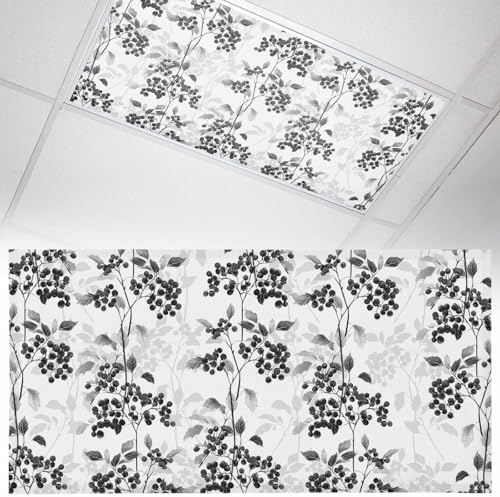 Black Grey Magnetic Fluorescent Light Covers for Ceiling Lights 2 x 4 Feet,Spring Modern Herb Flower Floral Plant Office Classroom Kitchen Drop Ceiling Light Covers Lighting Filters Shade Panel 1 Pack