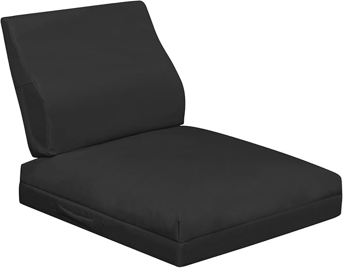 baibu 24x24x4 Inch Outdoor Chair Cushions with Lumbar Support Pillow Set, Waterproof Deep Seat Patio Cushions, Dual-Layer Memory Foam Chair Pads with Removable Cover & Ties for Patio Furniture, Black
