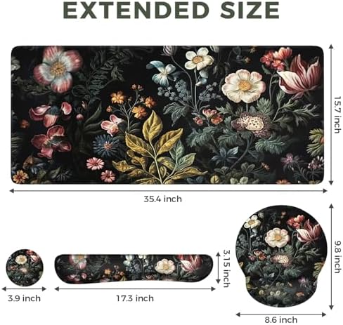 iCasso Desk Cover Mat, 4in1 Floral Large Mouse Pad with Wrist Rest