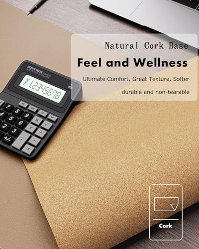 YSAGi Double-Sided Desk Pad, 35.4"x17"Leather Desk Mat, Eco Cork Desk Pad Protector,Large Mouse Pad,Waterproof Desk Blotter for Office/Home(Apricot)