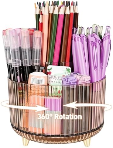360 Rotating Pen Pencil Holder for Desk, Pen Organizer with 5 Slots