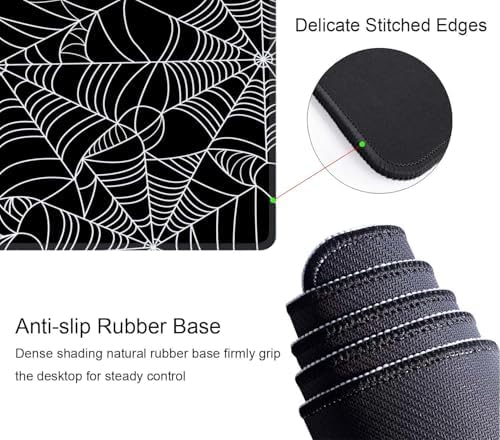 Spider Web Desk Mat Black and White Large Mouse Pad XL Extended Gaming Mousepad Keyboard Mouse Mat Desk Pad for Computer Laptop 31.5''X11.8'' Non-Slip Rubber Base with Stitched Edges