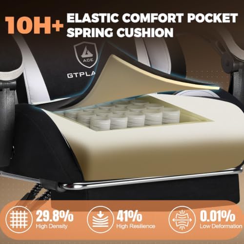 GTPLAYER Gaming Chair with Footrest, Ergonomic Office Chair 400lbs Heavy Duty, Big and Tall Computer Desk Chair with Lumbar Support and Headrest, Breathable Tech Fabric, 90-155° Recline Black