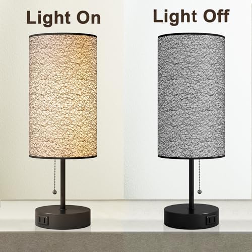 YIDPU Table Lamp for Bedroom,Nightstand Lamp for Bedside with AC Outlets,Adjustable 3color LED Light Desk Lamp for Home Decor,Included Bulb and Lamp Shade(Black-OnlyAC, 1PCS)
