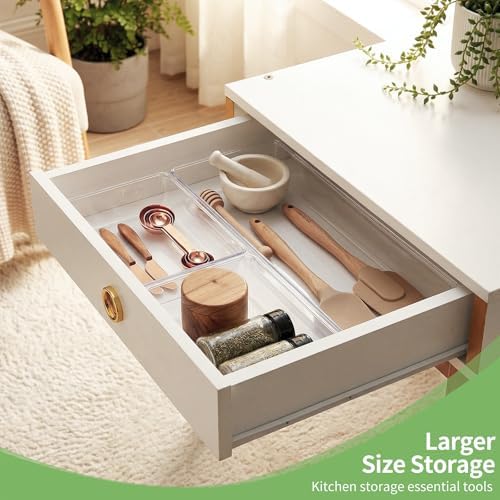 4PCS Clear Plastic Drawer Organizer Tray, 12'' Large Acrylic Vanity Bathroom Drawer Organizers Trays, Desk Drawer Organizer Bins for Cosmetics, Makeup, Kitchen, Office, Junk Drawer Organization