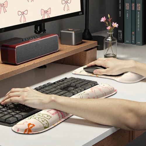 iCasso Ergonomic Mouse Pad, Keyboard Wrist Rest, Memory Foam Mousepad with Wrist Support, Easy Typing and Relieve Wrist Pain Keyboard Pad for Computer(Colorful Ribbon)