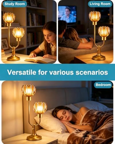 Lightdot Mid Century Modern Table Lamp Dimmable Amber Glass Vintage Lamp