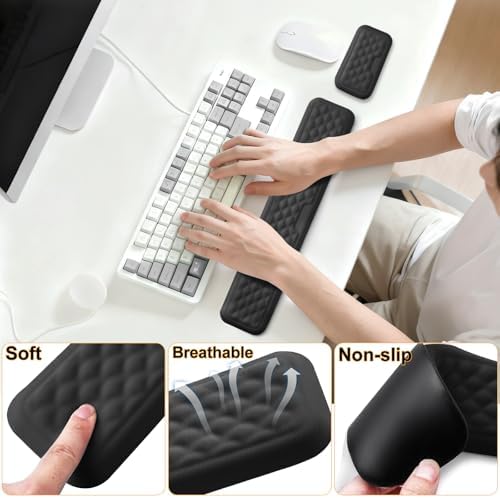 Keyboard Wrist Rest Mouse Wrist Support, Memory Foam Wrist Rest Pad for Computer Laptop, Ergonomic Wrist Cushion Support for Typing Pain Relief, Gaming Home Office, Black