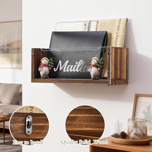 Solid Wood Letter Holder with 2 Slots Clear Acrylic Dividers