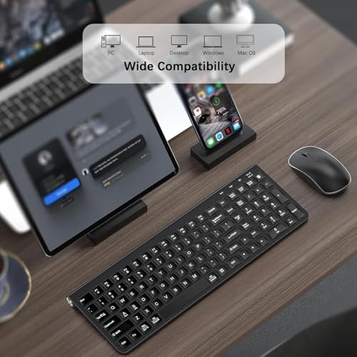 JOYACCESS Wireless Keyboard Mouse Combo, Ergonomic Wireless Keyboard with Adjustable Stand, Type-C Connector,and Waterproof Film Compatible with Win 7/8/10, MacBook Pro/Air, Laptop - Black