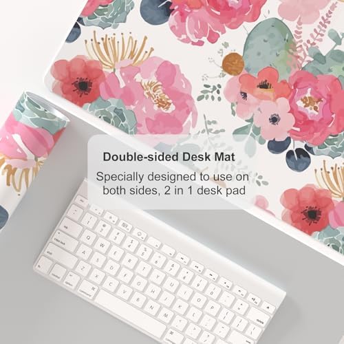 QIYI PU Leather Large Mouse Pad, Waterproof Desk Mat, 23.6" x 13.8", Peony