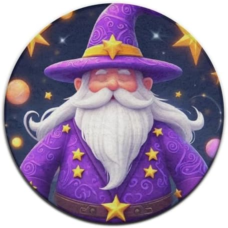 Large Machine Washable Circular Rugs, Home Decor Round Mat for Living Room Sofa Office Cartoon Sleepy Gnome Purple