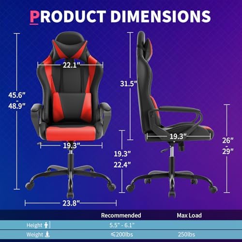 FDW Gaming Chair PU Leather Computer Chair Executive Headrest Lumbar Support Ergonomic Racing Desk Chair with Armrests 360° Swivel & Caster Five Star Metal Base for Office or Gaming