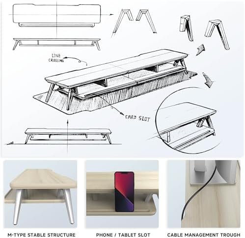 Fenge Dual Monitor Stand Riser, Wooden Desk Shelf with 2-Tier Storage
