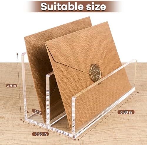 Acrylic Mail Organizer File Sorters for Desk,2-Section Laddered Desktop Vertical Letter Holder,Desk Organizer Workspace Organizer