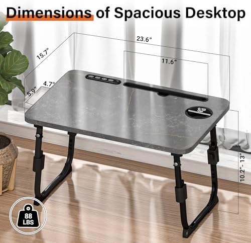 Lap Desk for Bed Adjustable Height with USB Port 23.6" x15.7" Desktop