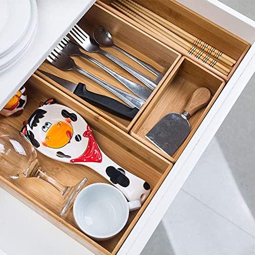 PRATIQUE Bamboo Drawer Organizer - Kitchen Utensil Organizer Silverware Tray Cutlery Holder，Office Desk Supplies and Accessories (8.9x3x2.6 inch)