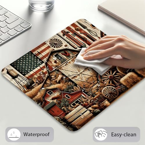Vintage Western Farmhouse Mouse Pad, Cottage American Pride Flag Desk Mat