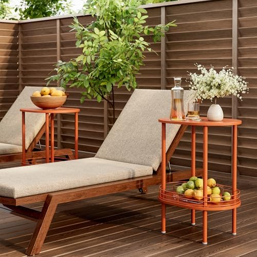 Small Oval Side Table with Storage,2-Tier Orange End Table for Small Space