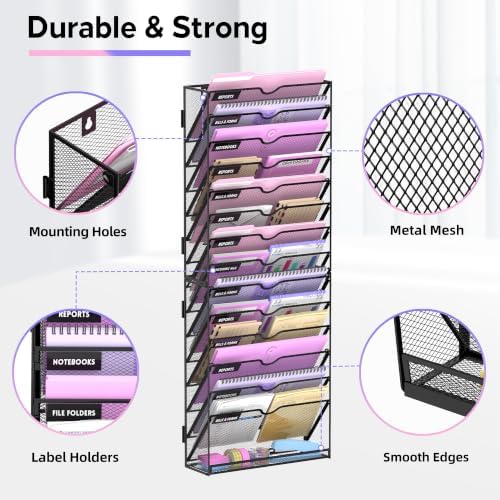 SUPEASY 15-Tier Wall File Organizer with Base, Wall Mounted File Holder