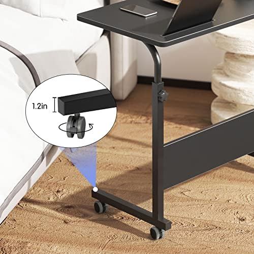 DlandHome 31.5 Inches Rolling Desk with Wheels Adjustable Height, Black