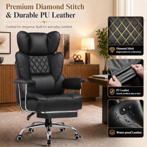 GTPLAYER Big&Tall Ergonomic Gaming Chair, Wide Spring Seat, Linkage Armrest,Earth BLK