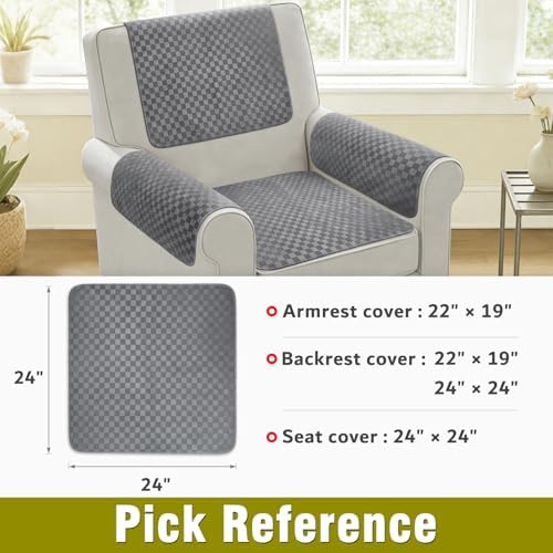Couch Arm Covers, Sofa Arm Covers, Waterproof Armrest Cover for Sofa, Loveseat, Armchair, Anti-Slip Recliner Arm Cover, Headrest Cover, Arm Chair Covers Set of 2 (Dark Gray, 24"×24")